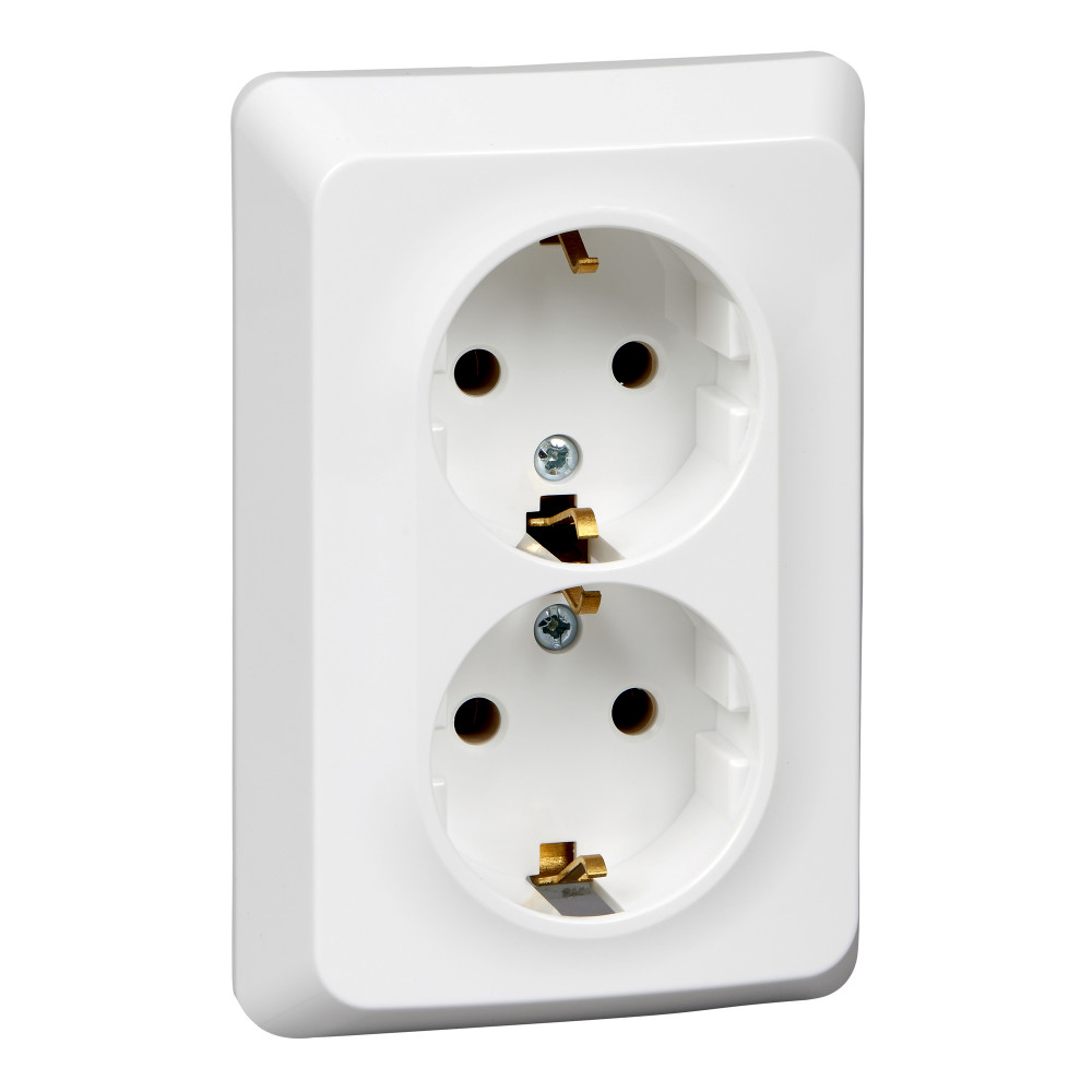 ЭТЮД Розетка двойная скрытой установки с заземлением без шторок 16А 250B, белый