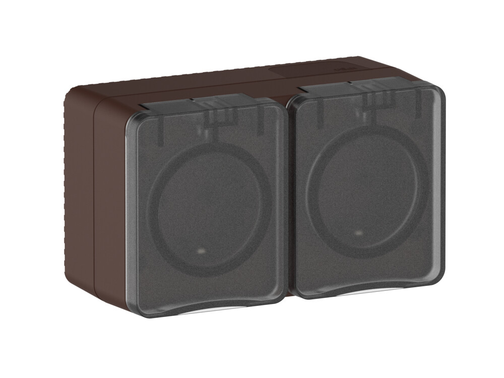 AtlasDesign PROFI IP54 О/У РОЗЕТКА двойная с з/к со шторками 16А, КОРИЧНЕВЫЙ