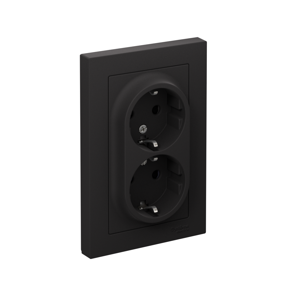 Розетка ATLASDESIGN двойная с заземлением со шторками 16А в сборе карбон