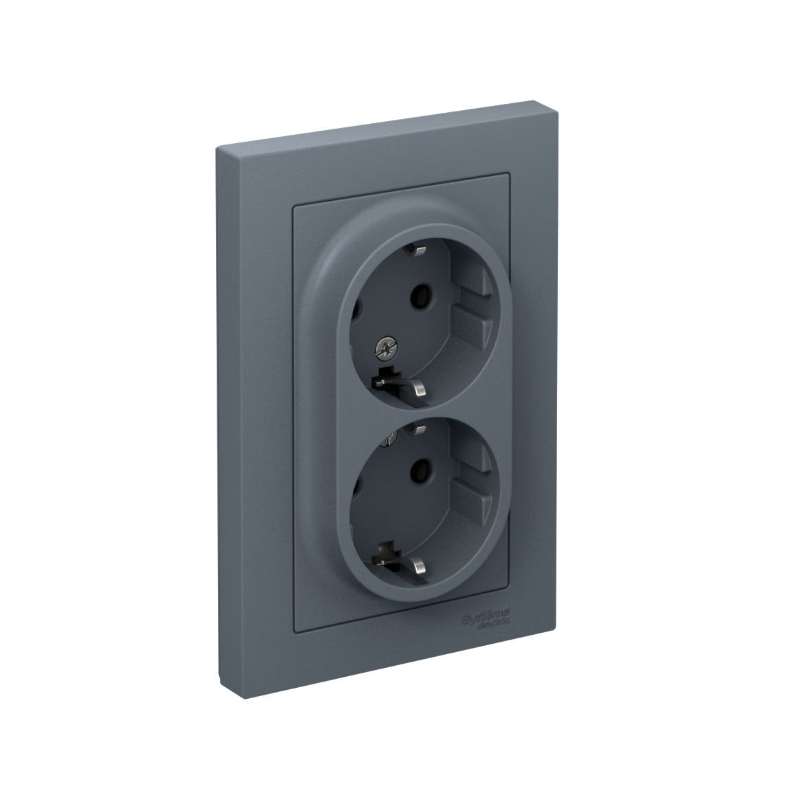 Розетка ATLASDESIGN двойная с заземлением 16А в сборе грифель