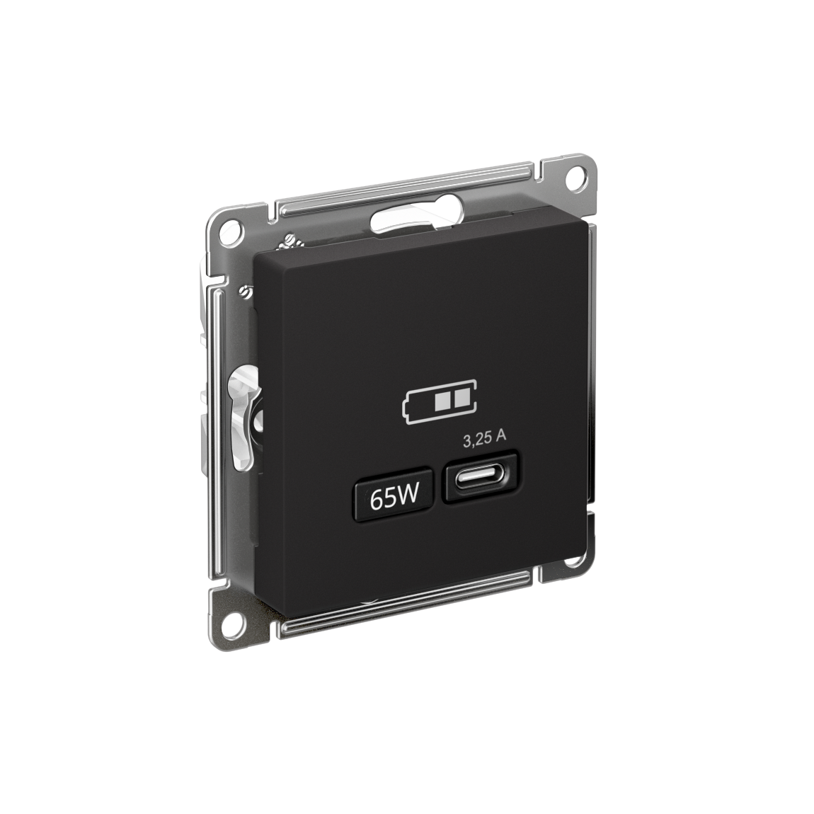 ATLASDESIGN USB РОЗЕТКА тип-C 65W высокоскор.заряд. QC, PD, механизм, КАРБОН