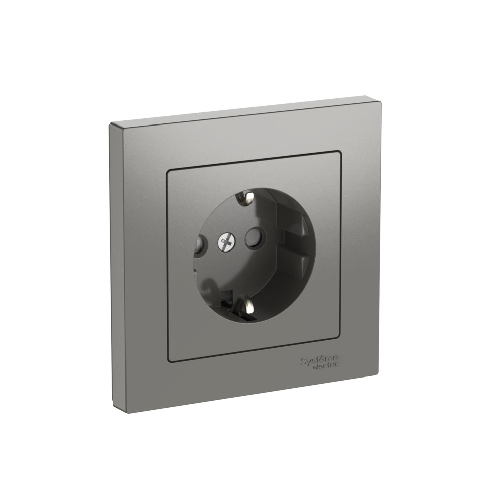 ATLASDESIGN РОЗЕТКА с заземлением со шторками, 16А, в сборе, быстрозажимные клеммы, СТАЛЬ