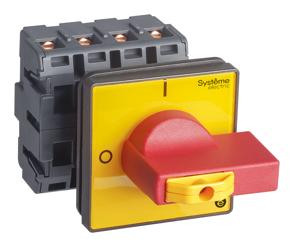 ВЫКЛЮЧАТЕЛЬ-РАЗЪЕДИНИТЕЛЬ 4P 40A IP20 С КРАСНОЙ РУКОЯТКОЙ НА ДВЕРЦУ 4 ВИНТА 1 ЗАМОК