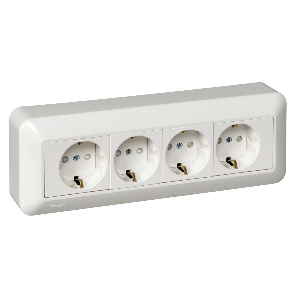 BLANCA О/У РОЗЕТКА 4-местная с заземлением со     шторками, МОНТ.ПЛ., 16А, 250В, БЕЛЫЙ, розн.уп.