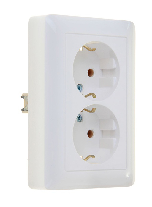 ХИТ Розетка двойная скрытая белая с заземлением без шторок 16А 250В