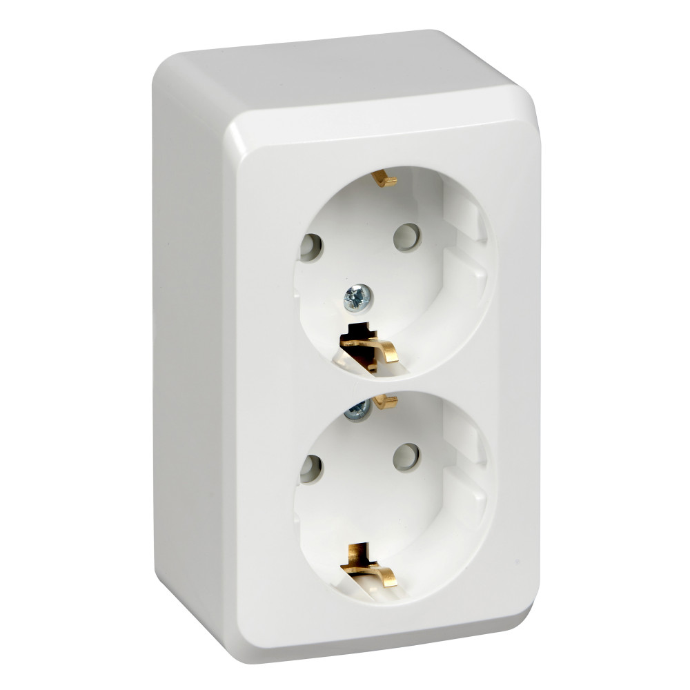 ЭТЮД Розетка двойная наружная с заземлением со шторками белая