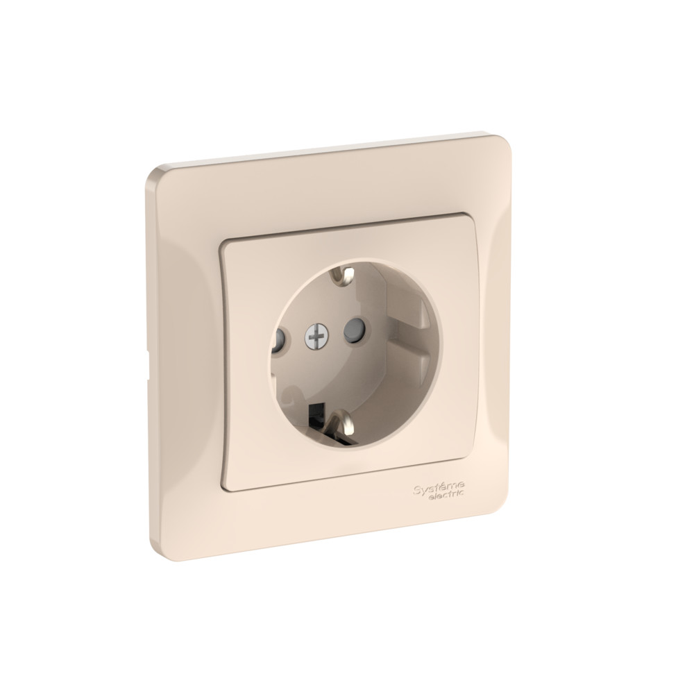 GLOSSA РОЗЕТКА с заземлением со шторками, 16А, в сборе, быстрозажимные клеммы, БЕЖЕВЫЙ