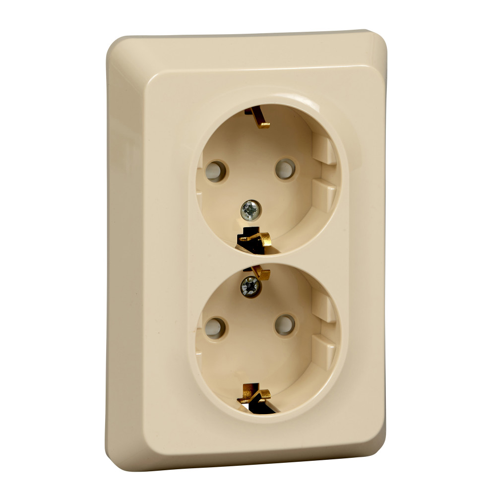 ЭТЮД Розетка двойная скрытой установки с заземлением со шторками 16А 250B, кремовый