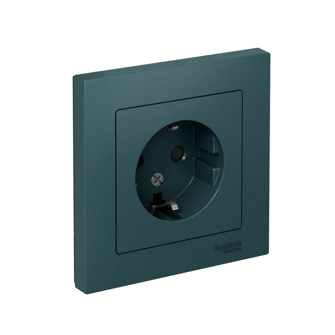 Розетка ATLASDESIGN с заземлением со шторками 16А в сборе изумруд