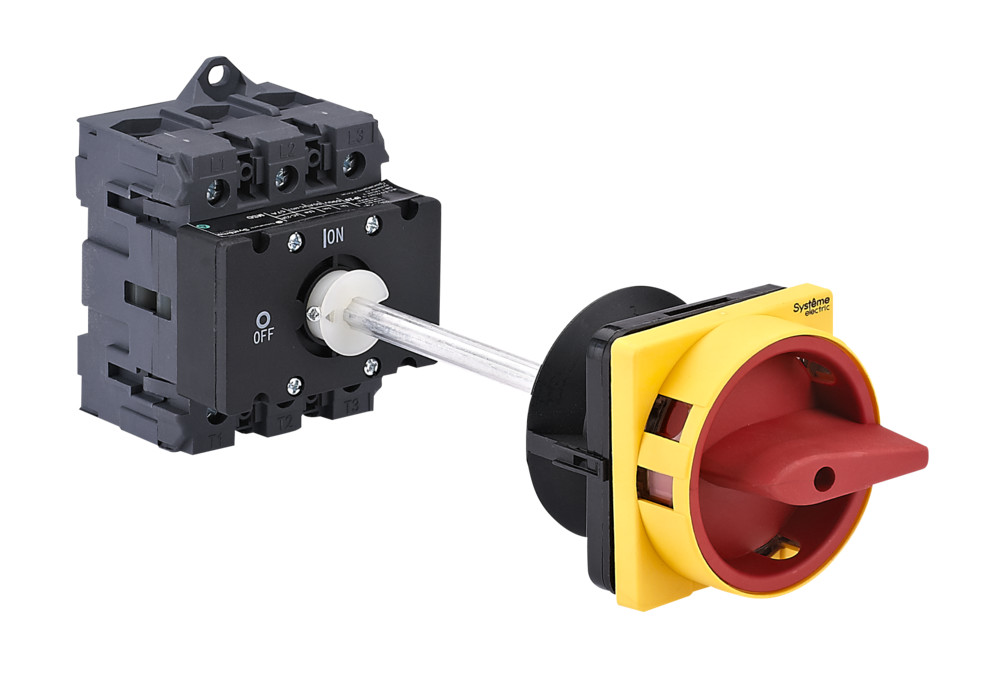 Выключатель-разъединитель 3P 100A С КРАСНОЙ ВЫНОСНОЙ РУКОЯТКОЙ НА ДИН-РЕЙКУ/ПЛАТЕ