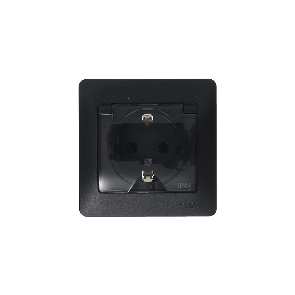 GLOSSA Розетка с заземлением со шторками с крышкой IP44 антрацит в сборе