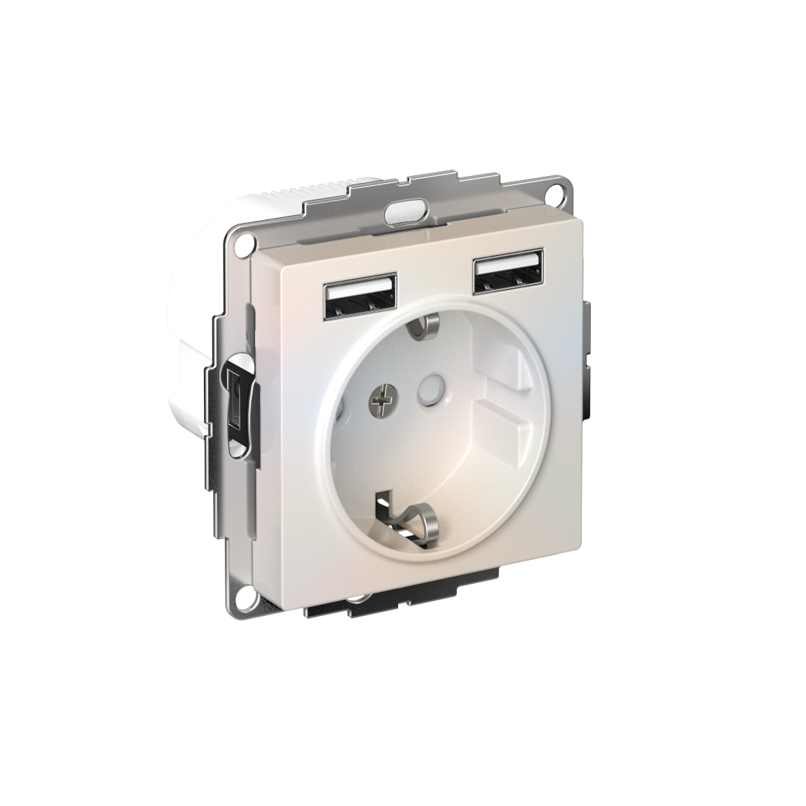 РОЗЕТКА ATLASDESIGN 16А c 2 USB A+A, 5В/2,4А, 2х5В/1,2А, механизм, ЖЕМЧУГ