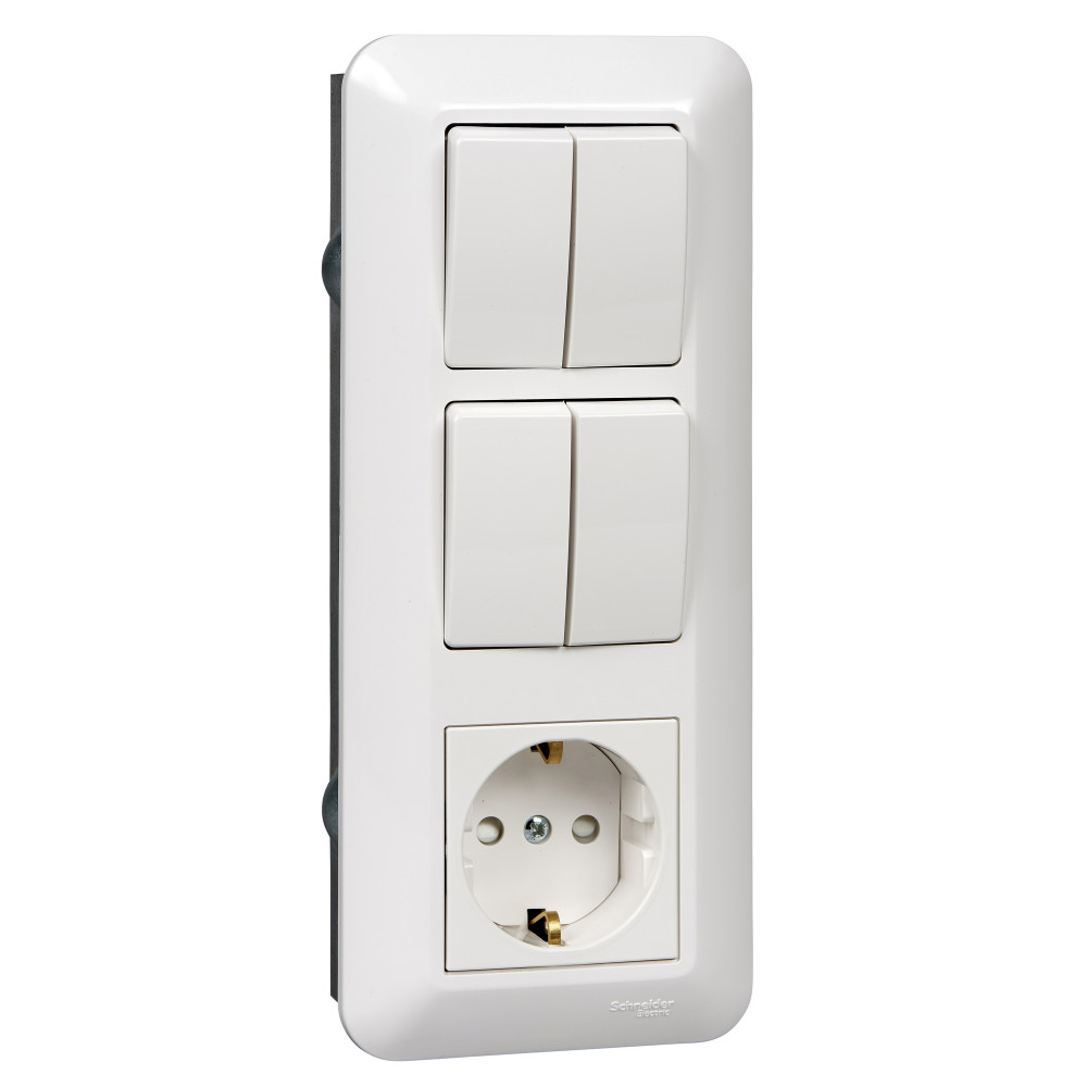 Прима С/У БЛОК: розетка с заземлением + выключатель двухклавишный + выключатель двухклавишный белый