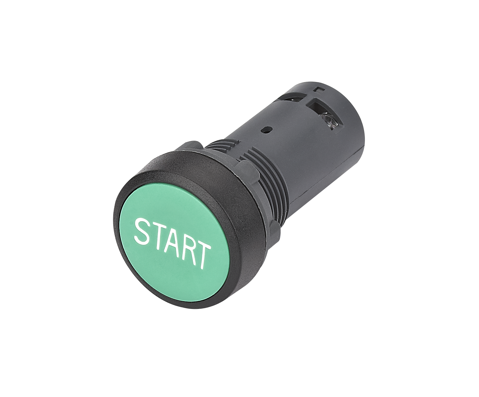 Кнопка моноблочная 22мм зеленая с возвратом, с маркировкой START, пластик, 1НО, IP65 SB7