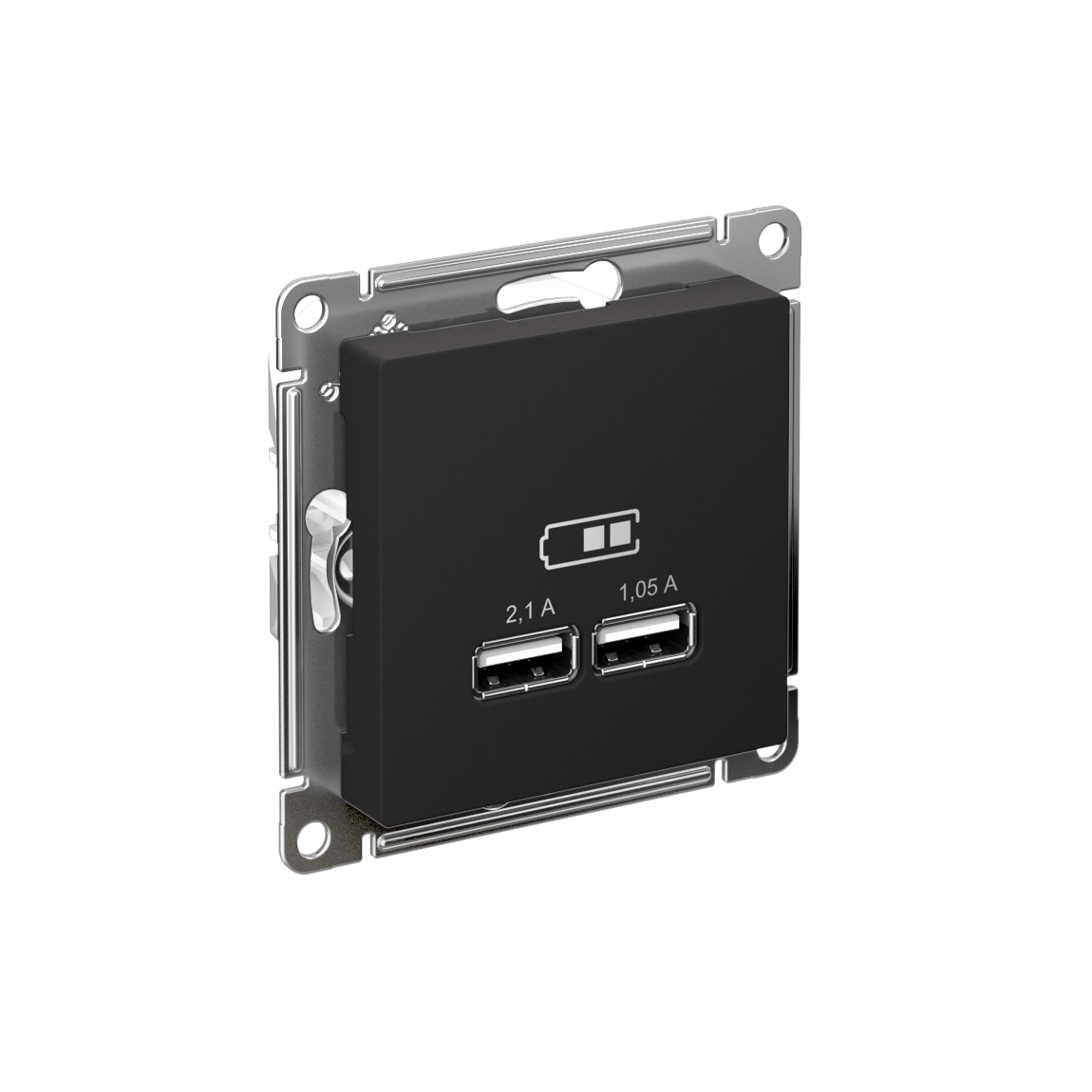 Розетка ATLASDESIGN USB 5В 1 порт x 2,1 А 2 порта х 1,05 А механизм карбон