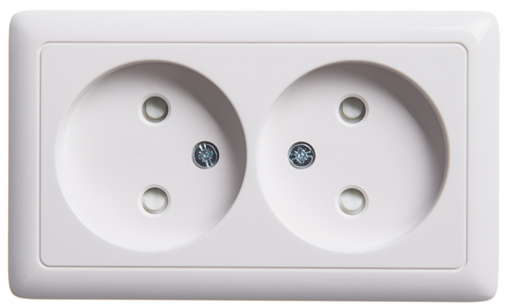 ХИТ открытой установки Розетка двойная без зазем. со шт., ИЗОЛ.ПЛ. 16А, белый
