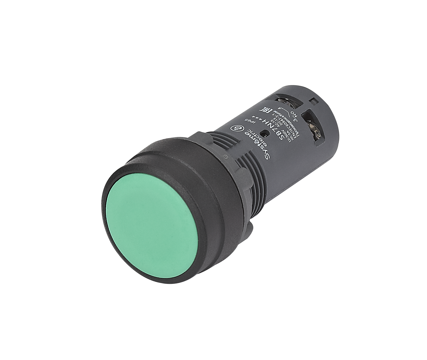 Кнопка моноблочная 22мм зеленая с фиксацией, пластик, 1НО, IP65 SB7