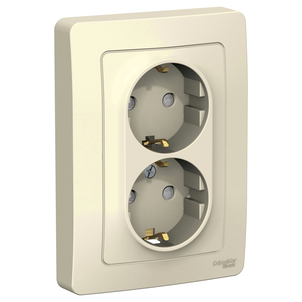 BLANCA скрытой установки розетка двойная с заземлением со шторками, 16А, 250В, молочный