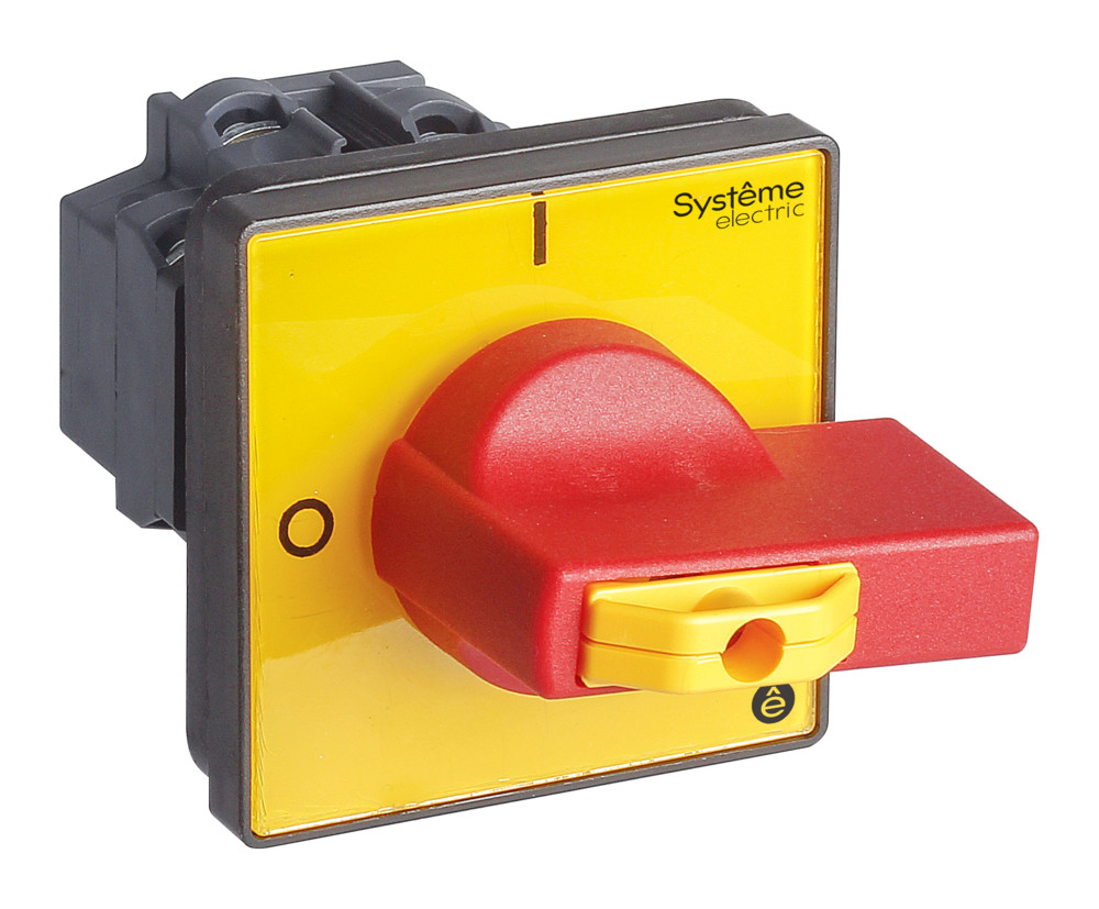 ВЫКЛЮЧАТЕЛЬ-РАЗЪЕДИНИТЕЛЬ 4P 20A IP20 С КРАСНОЙ РУКОЯТКОЙ НА ДВЕРЦУ 4 ВИНТА 1 ЗАМОК