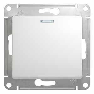 Выключатель одноклавишный, с подсветкой, в рамку, схема 1а, белый