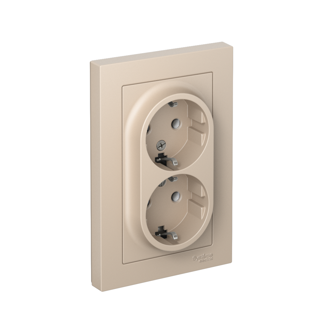 ATLASDESIGN РОЗЕТКА двойная с заземлением, 16А, в сборе, ПЕСОЧНЫЙ