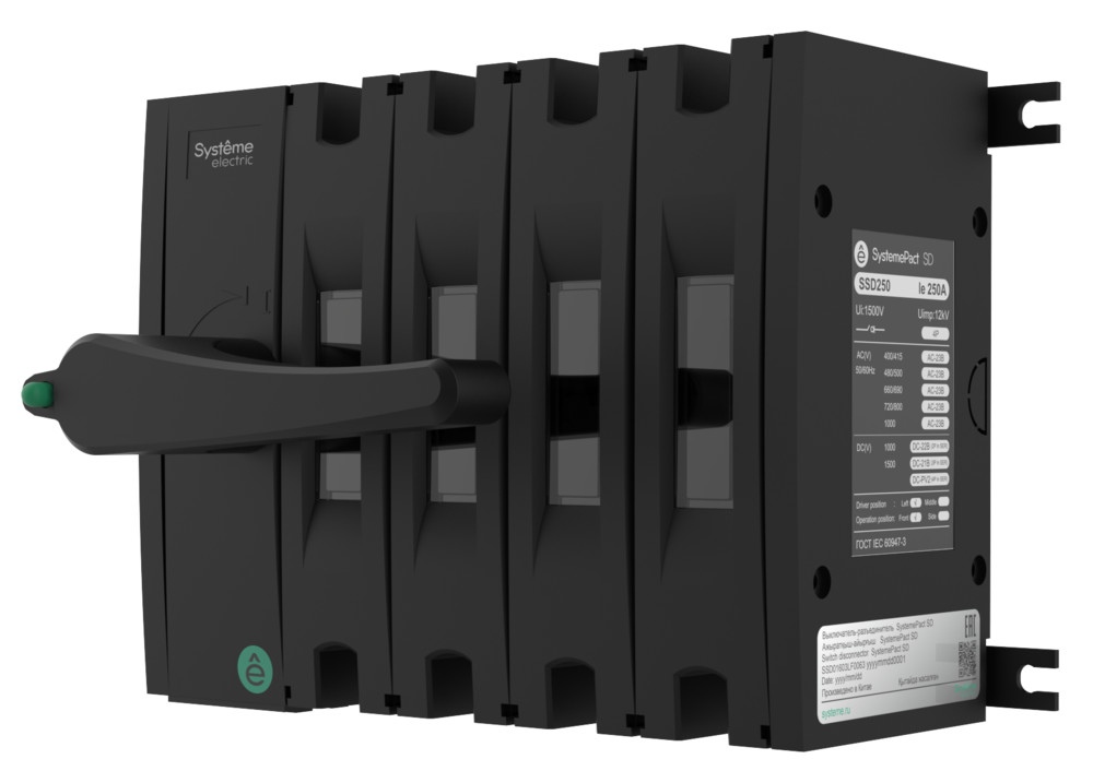ВЫКЛ.-РАЗЪЕДИНИТЕЛЬ SYSTEMEPACT SD250 4P 200A РУКОЯТКА СЛЕВА ФРОНТ._РУКОЯТКА ЗАКАЗЫВАЕТСЯ ОТДЕЛЬНО