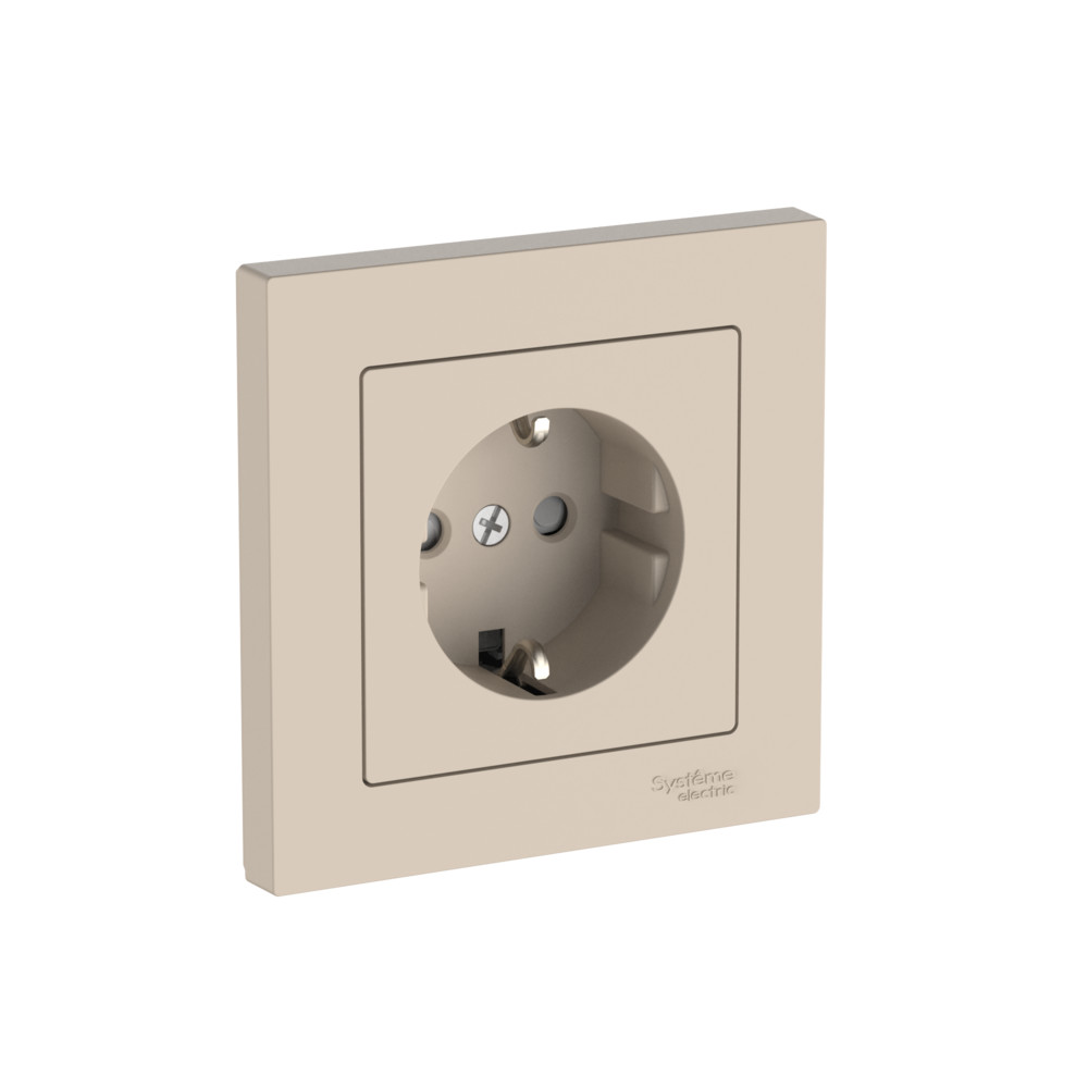 ATLASDESIGN РОЗЕТКА с заземлением со шторками, 16А, в сборе, быстрозажимные клеммы, ПЕСОЧНЫЙ