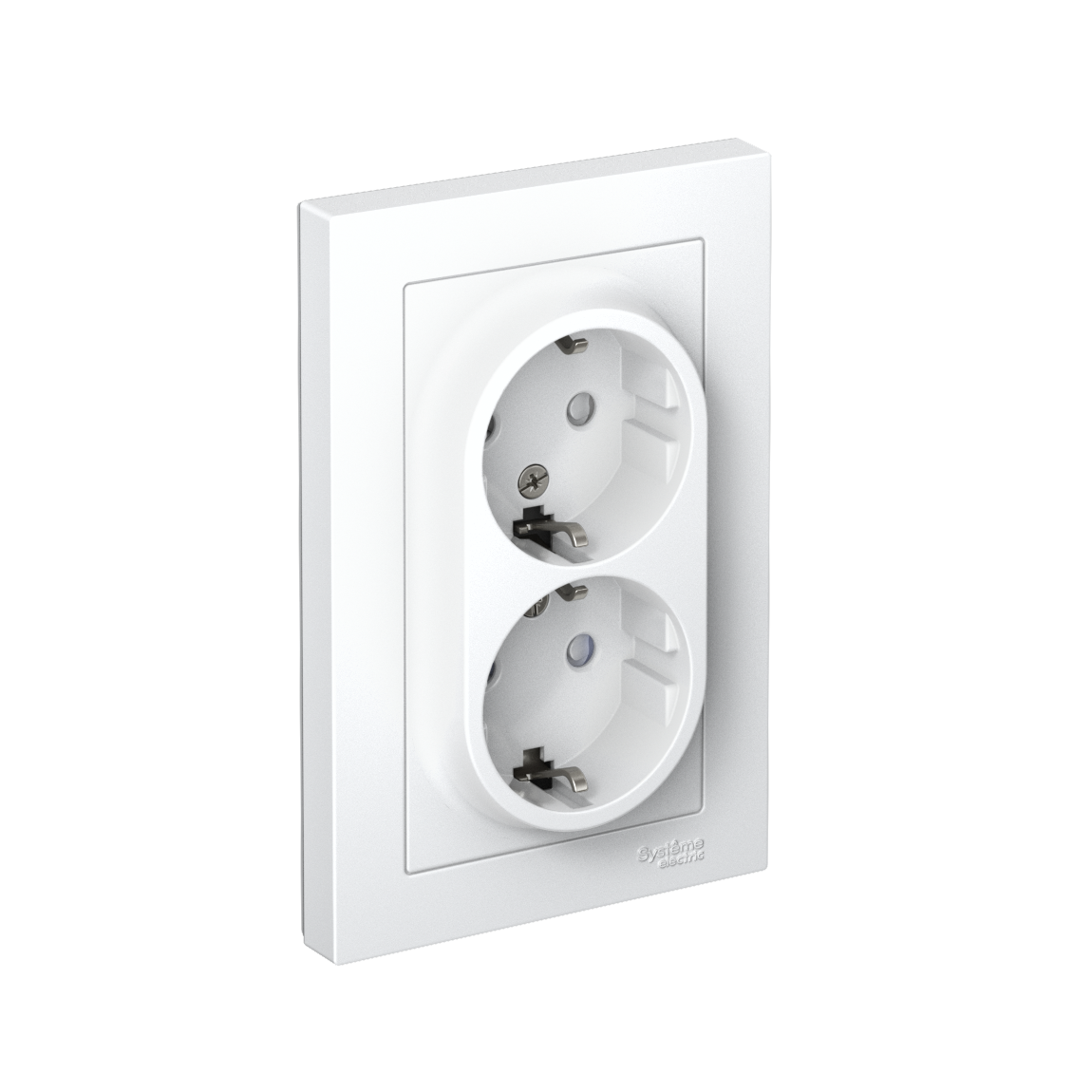 Розетка ATLASDESIGN двойная с заземлением со шторками 16А в сборе белый