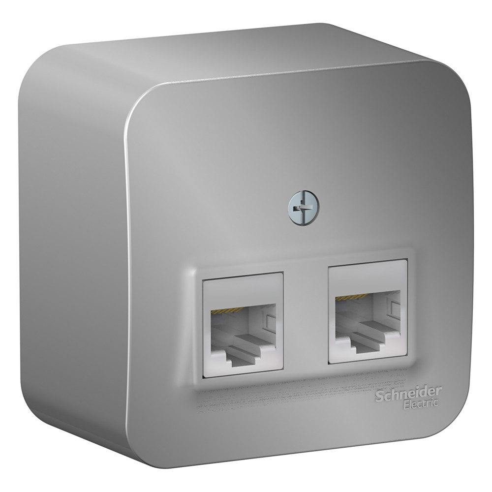 Розетка BLANCA наружная двойная компьютерная RJ45, кат.5e, с изолирующей пластиной, алюминий