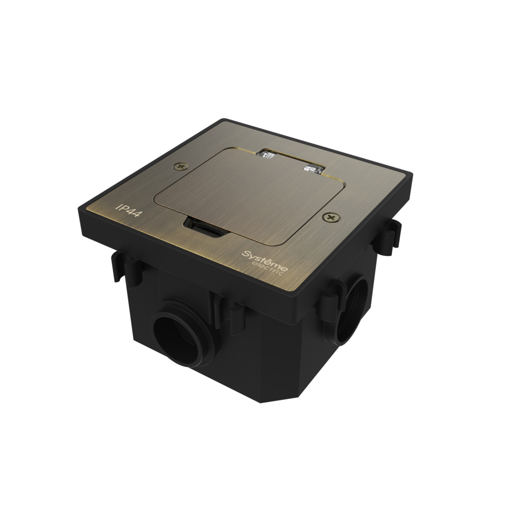 Лючок MultiDeS на 2 модуля IP44 с монтажной коробкой для бетонных полов Античная ЛАТУНЬ тип MDK20