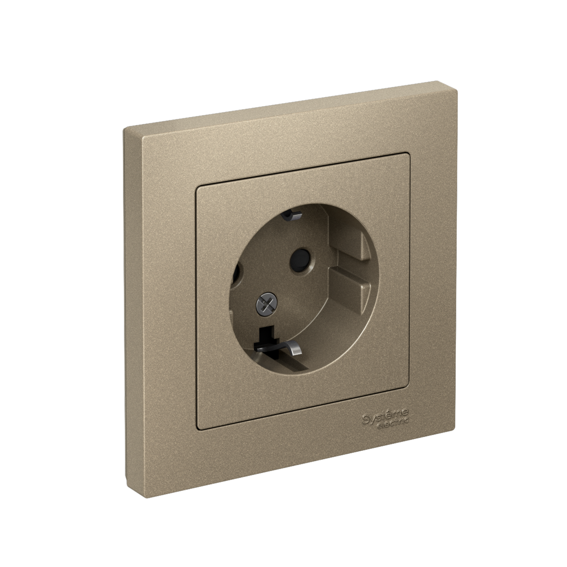 Розетка ATLASDESIGN с заземлением со шторками 16А в сборе шампань