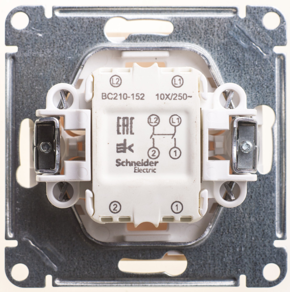 Выключатель одноклавишный, двухполюсный, 10АХ, механизм, слоновая кость