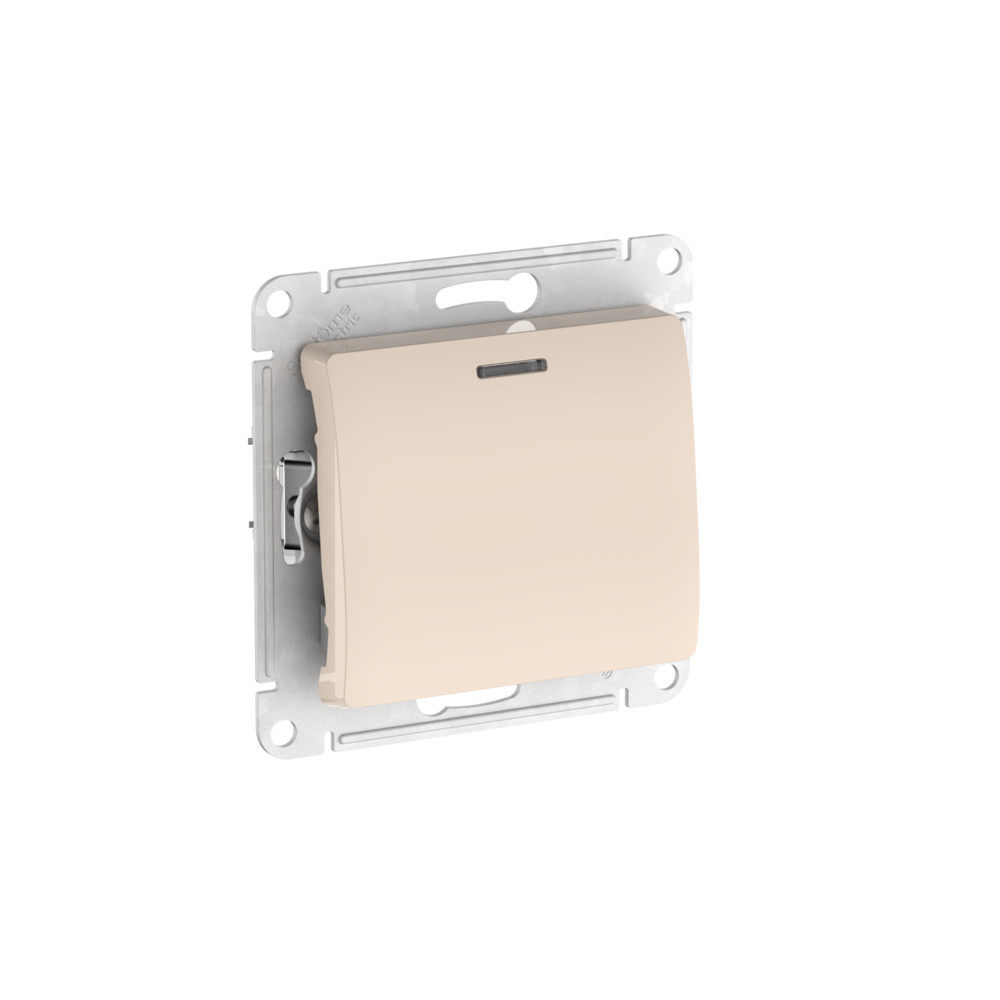 GLOSSA 1-клавишный ПЕРЕКЛЮЧАТЕЛЬ с подсветкой ,сх.6а, 10АХ, быстрозажимные клеммы, БЕЖЕВЫЙ