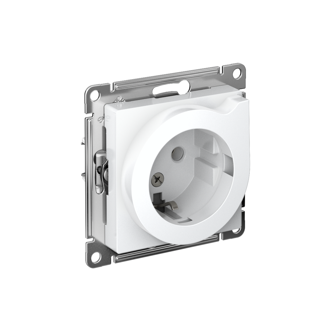 Розетка ATLASDESIGN с заземлением со шторками с выталкивателем 16А механизм белый