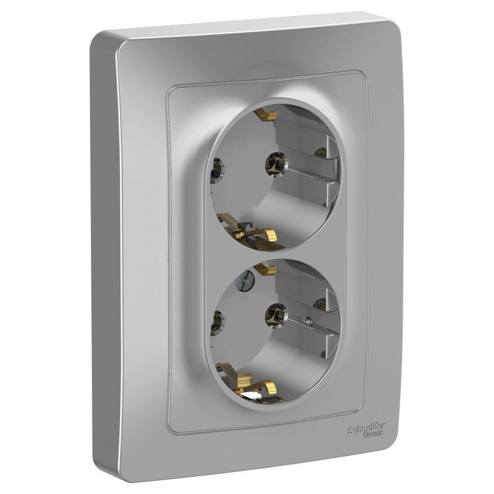 BLANCA скрытой установки розетка двойная с заземлением без шторок, 16А, 250В, алюминий