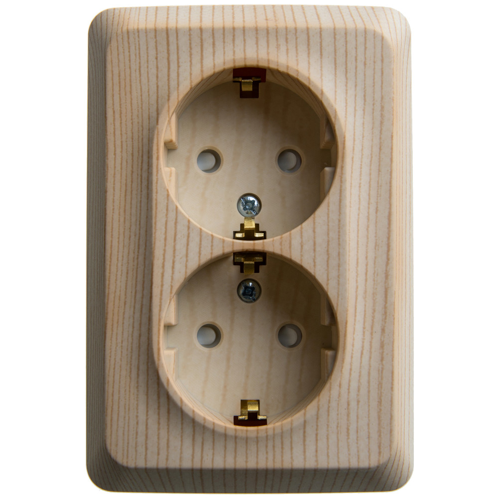 ЭТЮД Розетка угловая двойная открытой установки с заземлением со шт. 16А 250B, сосна