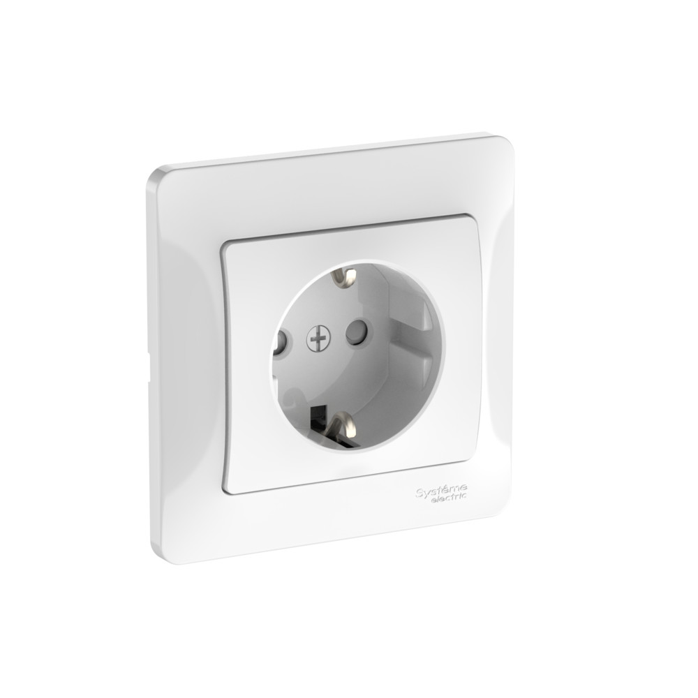 GLOSSA РОЗЕТКА с заземлением со шторками, 16А, в сборе, быстрозажимные клеммы, БЕЛЫЙ
