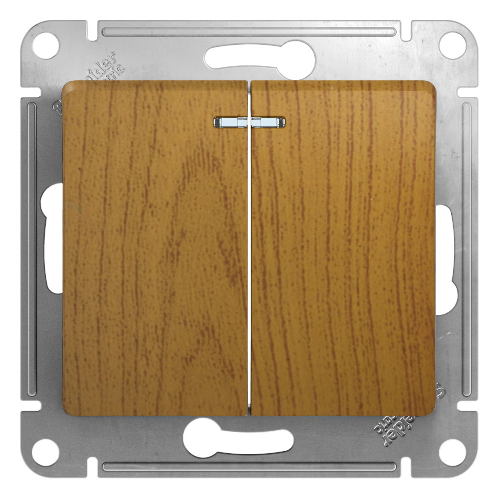 GLOSSA Выключатель двухклавишный с подсветкой сх.5а дуб в рамку