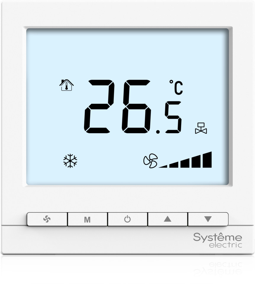 Изображение товара Термостат комнатный цифровой, О/Н/В/А для 4тр 3ск FCU и 2-поз.клап, 1UI 5DO Modbus ~230В BS бел (шт)