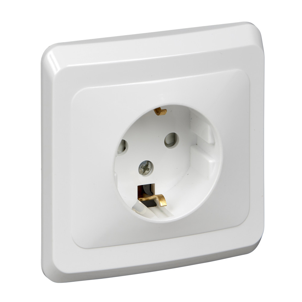 ЭТЮД Розетка скрытая с заземлением со шторками белая