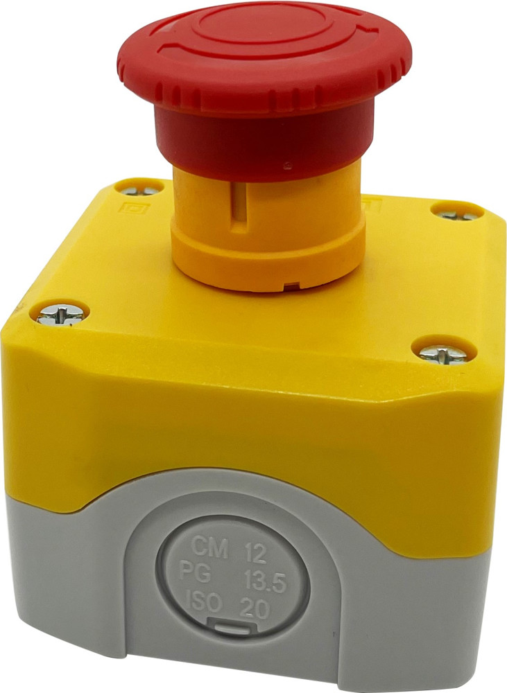 Пост кнопочный , 1 отверстие, желтый с кнопкой аварийного останова