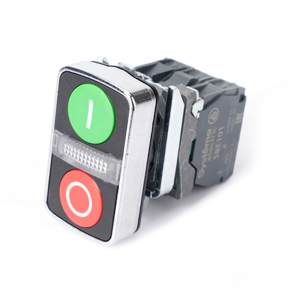 Кнопка SB4 двойн в сборе модуль 22мм за+сигн лампа+кр О металл 24В DC 1НО+1НЗ