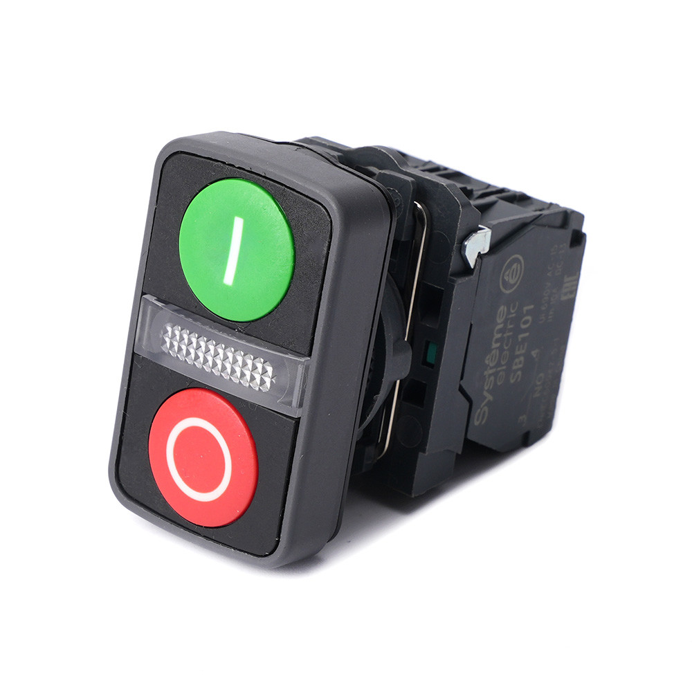 Кнопка двойн SB5 в сборе модуль 22мм зв+сигн лампа+кр О пластик 24ВВС 1НО+1НЗ