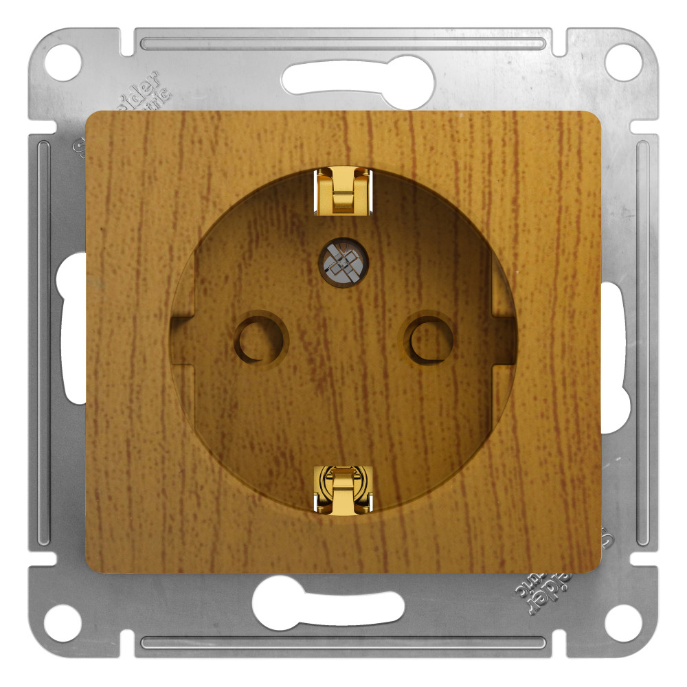 GLOSSA Розетка с заземлением со шторками в рамку дуб