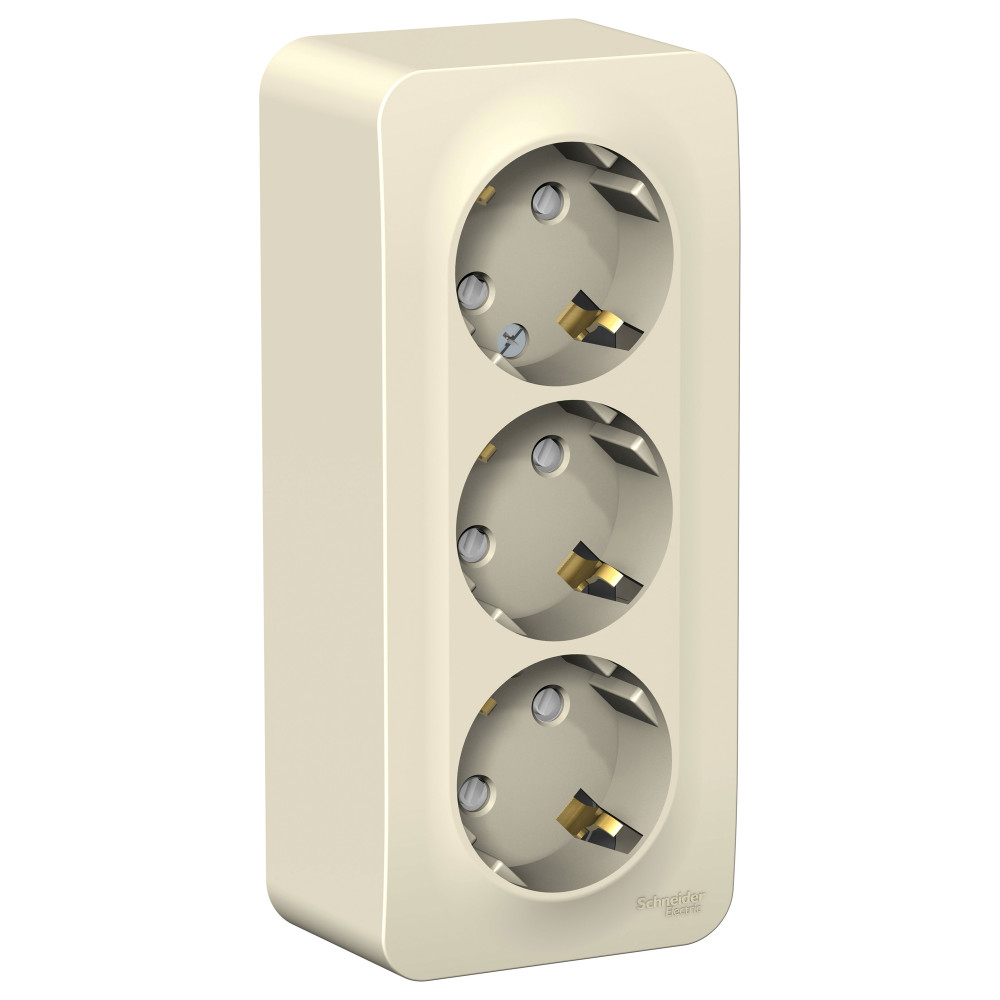 BLANCA розетка наружная 3-я с заземлением со шторками с изолирующей пластиной, 16А, 250В, молочный