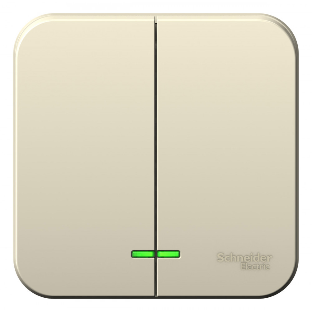 Выключатель наружный двухклавишный BLANCA (cх.5) с подсветкой, изолирующей пластиной, 10А, 250В,    молочный