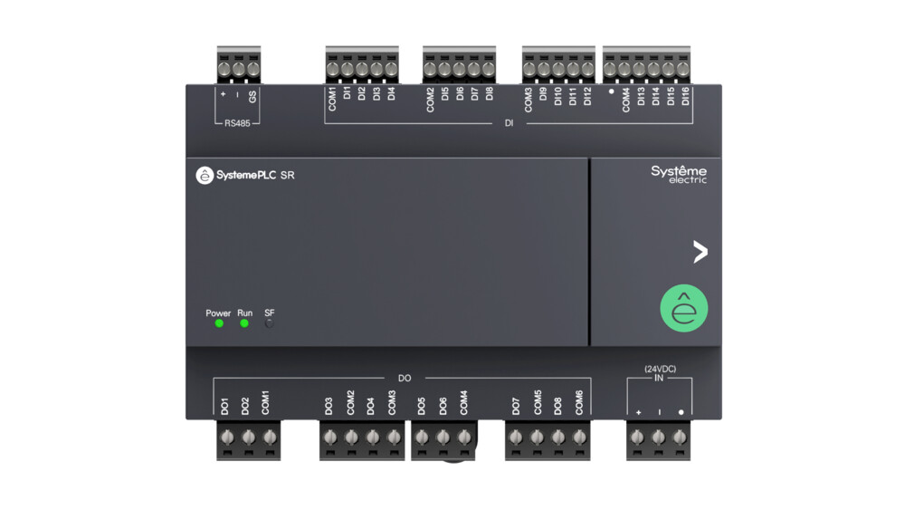 Реле интеллектуальное SR1, 24 VDC, без дисплея, без возможности расширения, 24 IO: 16 дискретных входов, 8 дискретных выходов (реле, 3 A), 1xRS485, 1xUSB (Type C)