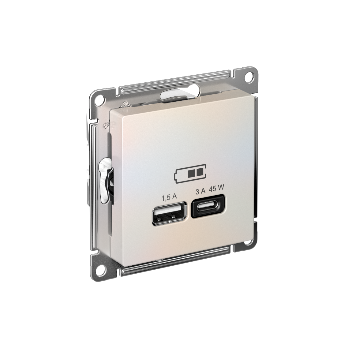 ATLASDESIGN USB РОЗЕТКА A + тип-C 45W высокоскор.заряд. QC,PD, механизм, ЖЕМЧУГ