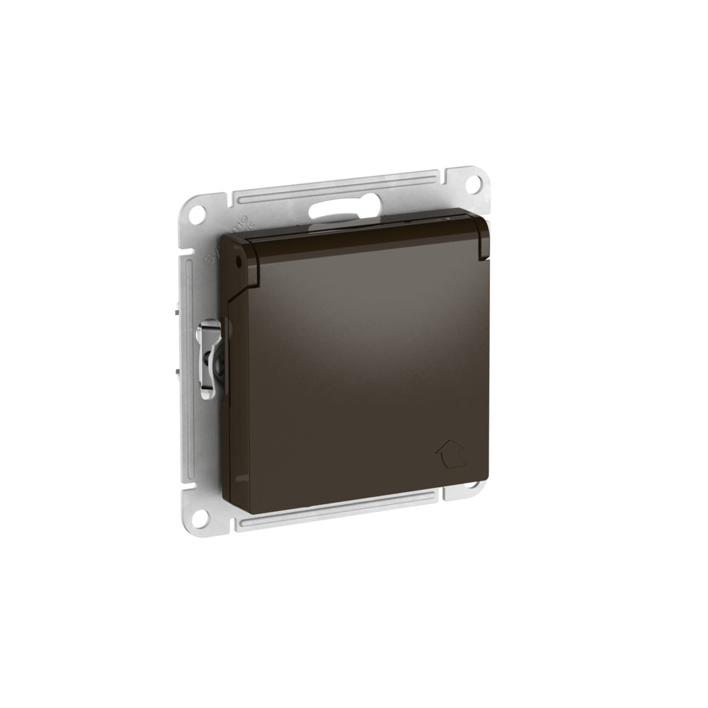 ATLASDESIGN РОЗЕТКА с заземлением со шторкой с крышкой, 16А,IP20, быстрозажимные клеммы, МОККО