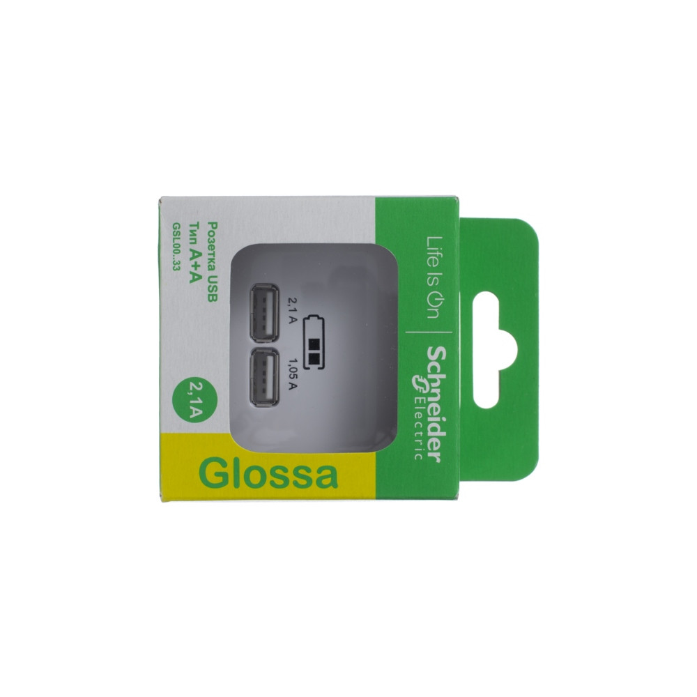 Розетка GLOSSA USB 5В/2100мА 2х5В/1050мА механизм белый GSL000133 Systeme Electric - превью 3